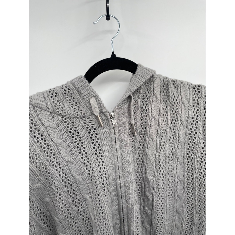 Ashley Stewart Cardigan Women's 22/24 Alloy Cable Knit Full Zip Hooded Cozy NWT - Picture 6 of 12